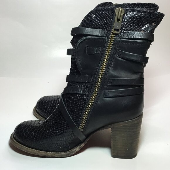 Freebird Baker Boots Black Leather Snakeskin Women's Size 9 Shoes Zip Biker - Picture 4 of 11
